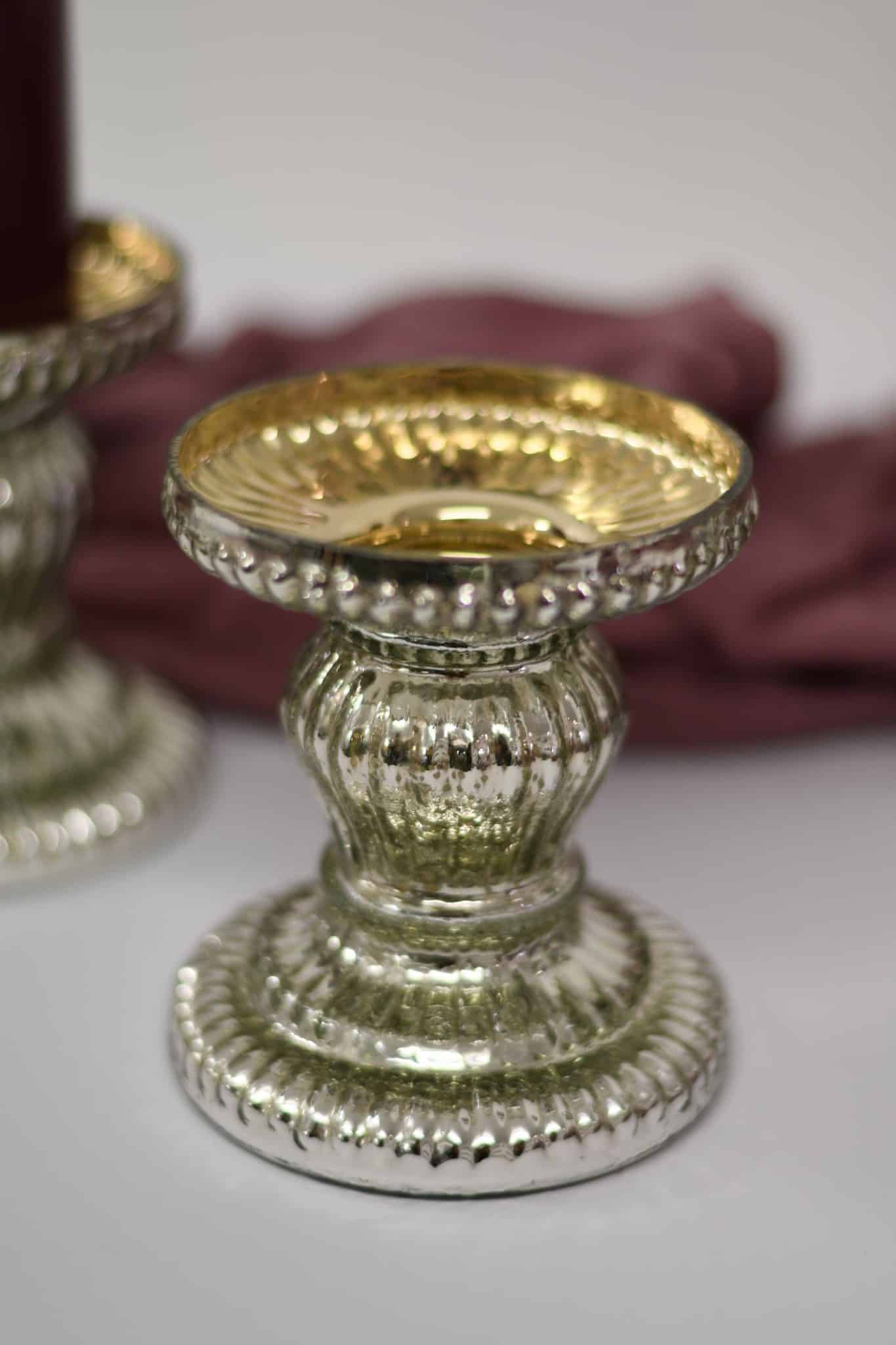 Gold Mercury Glass Pillar Candle Holder AB Event Hire